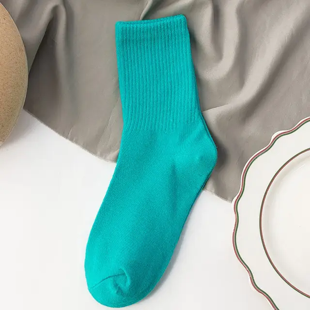 Candy colored Mid calf High Rubber Band Student Sports Socks Diamond Green - Shop at LoveMi