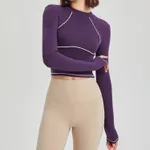 Autumn And Winter Fitness Suit Women's Long Sleeve Muss Tight Training Sports Top Women's Contrast Running Yoga Suit - Purple