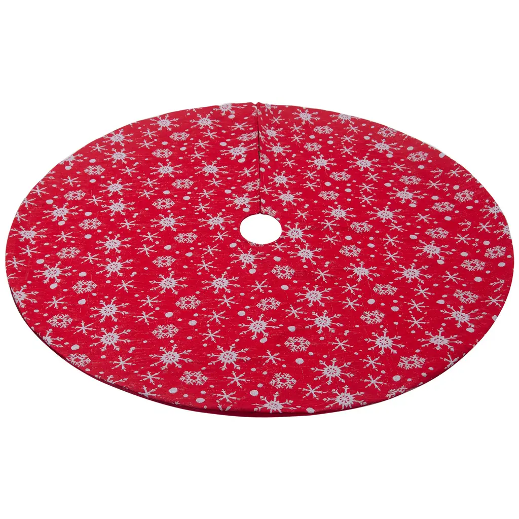 Christmas Non-woven Fabric White Colour With Red Outsole Snowflake Tree Skirt - 48 Inch Red