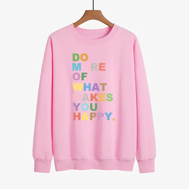 DO MORE OF WHAT Lakes YOU HAPPY Color Printed Sweater Pink - Shop at LoveMi