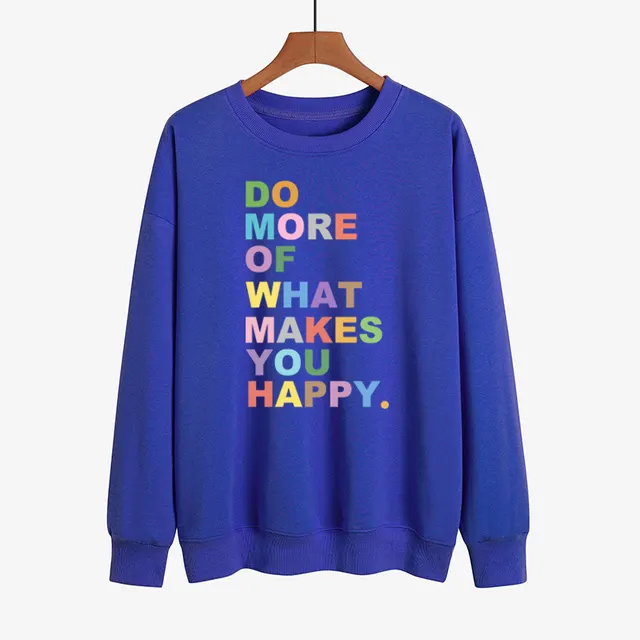 DO MORE OF WHAT Lakes YOU HAPPY Color Printed Sweater Sapphire Blue White - Shop at LoveMi