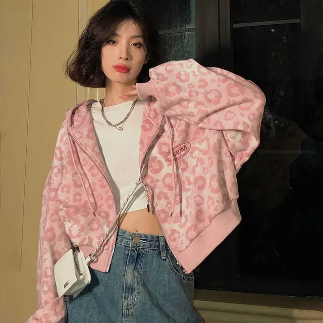 Loose Style Retro Hooded Sweater Pink Short - Shop at LoveMi