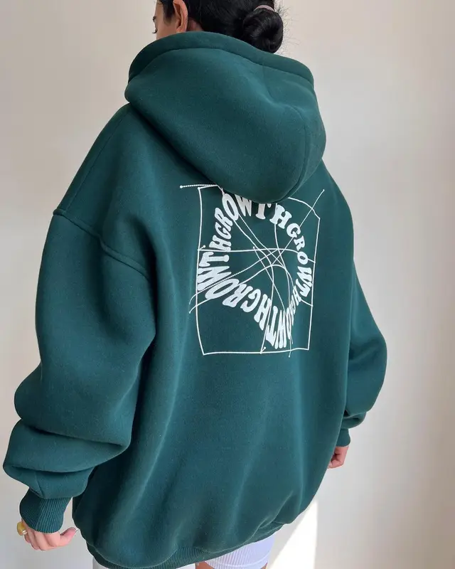 Women's Long Sleeved Hooded Sweater Peacock Green - Shop at LoveMi