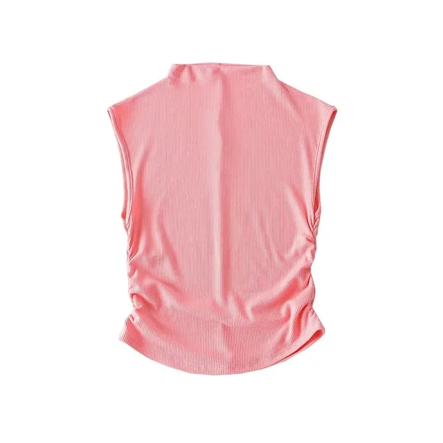 Women's Short Half turtleneck Stretch Slim fit Pleated Vest Pink - Shop at LoveMi