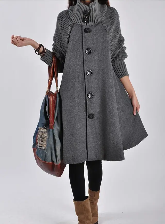 Winter Plus Size Women's Mid length Loose Wool Overcoat Gray - Shop at LoveMi