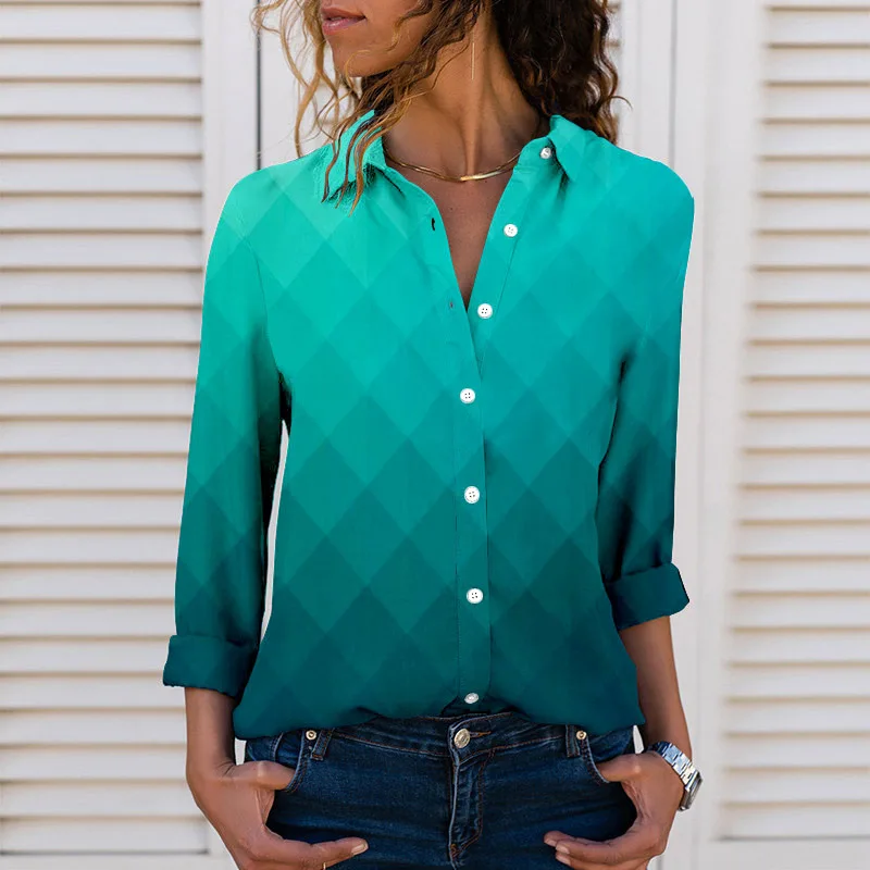 Women's 3D Digital Printing Gradient Color Polo Collar Top Youth Simplicity Casual Ladies Shirt 8 Colors - Shop at LoveMi