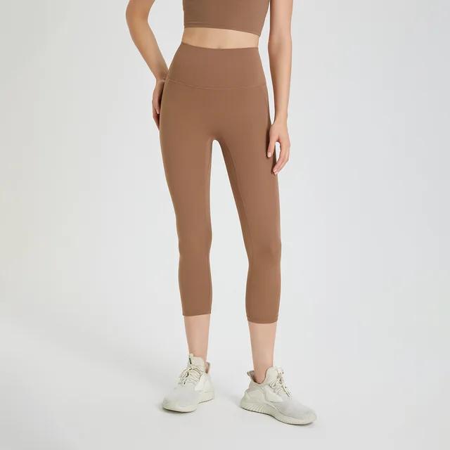 Women's Yoga Pants High Waist Cropped Pants Cocoa Color - Shop at LoveMi
