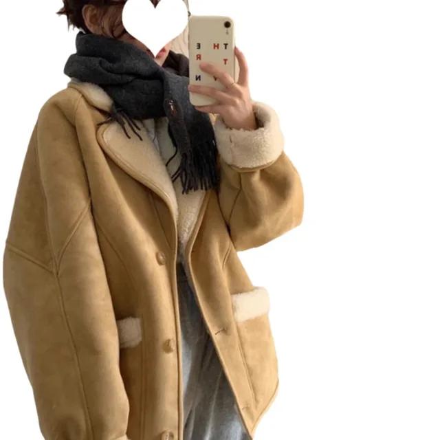 Suede Short Coat For Women Khaki - Shop at LoveMi