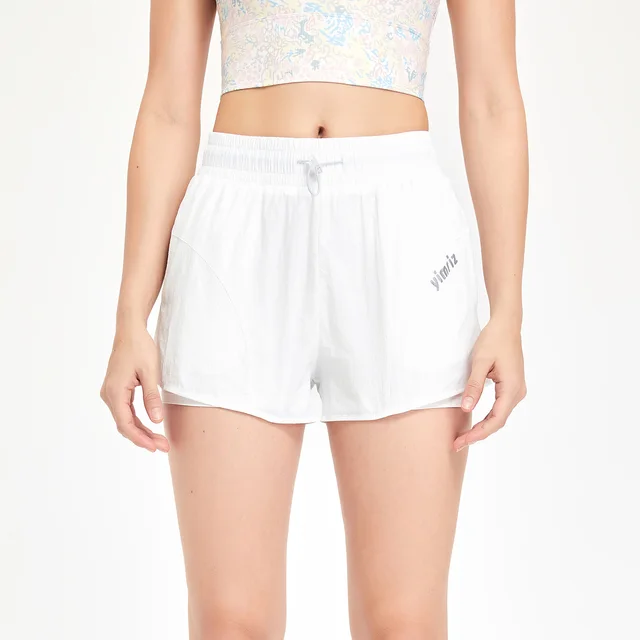 Fake Two piece Sports Shorts High Waist Drawstring Anti exposure White - Shop at LoveMi