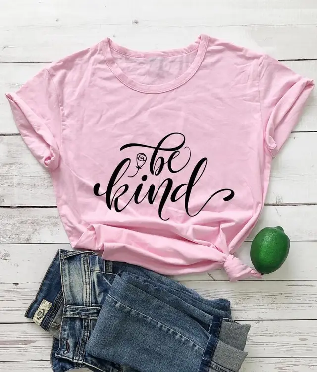 Be Kind Rose Style Short Sleeve European And American Street Leisure T shirt Pink Black - Shop at LoveMi