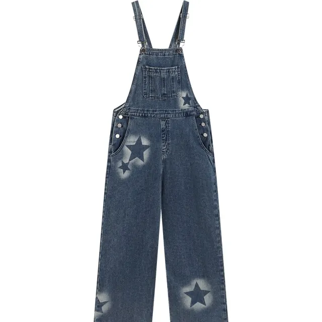Straight Leg Wide Leg Denim Strap Pants Blue - Shop at LoveMi