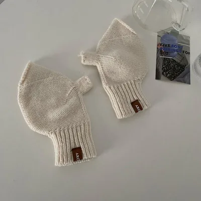 Touch Screen Wool Keep Warm Knitted Gloves Creamy White - Shop at LoveMi