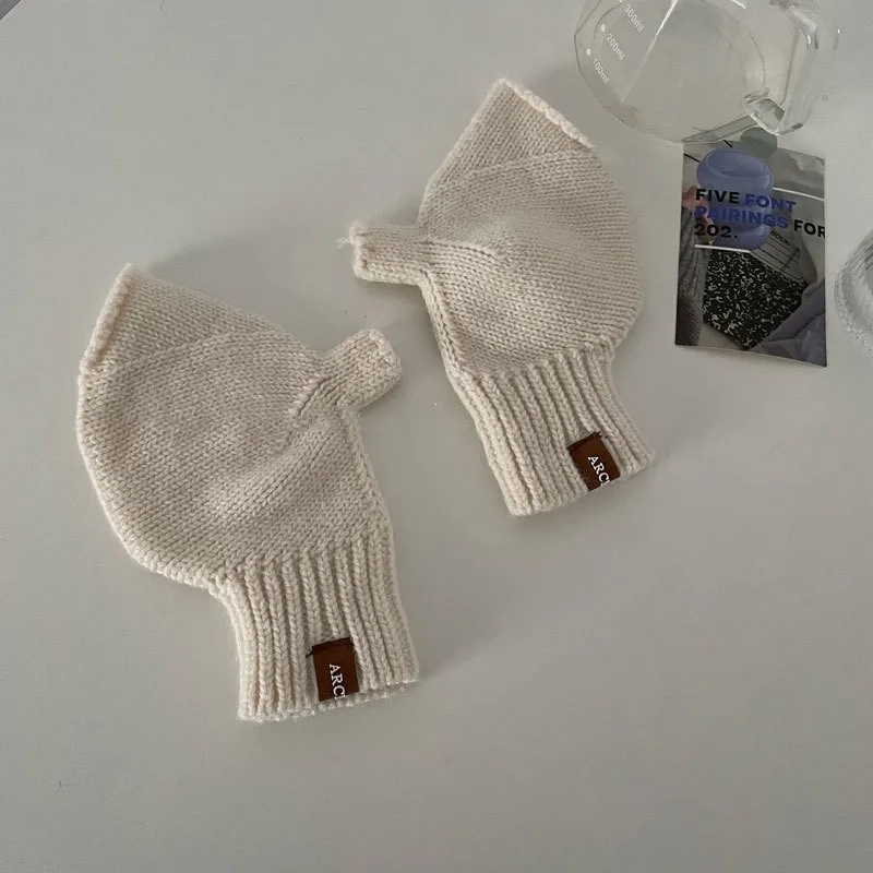 Touch Screen Wool Keep Warm Knitted Gloves - Creamy White