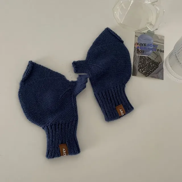 Touch Screen Wool Keep Warm Knitted Gloves Dark Blue - Shop at LoveMi