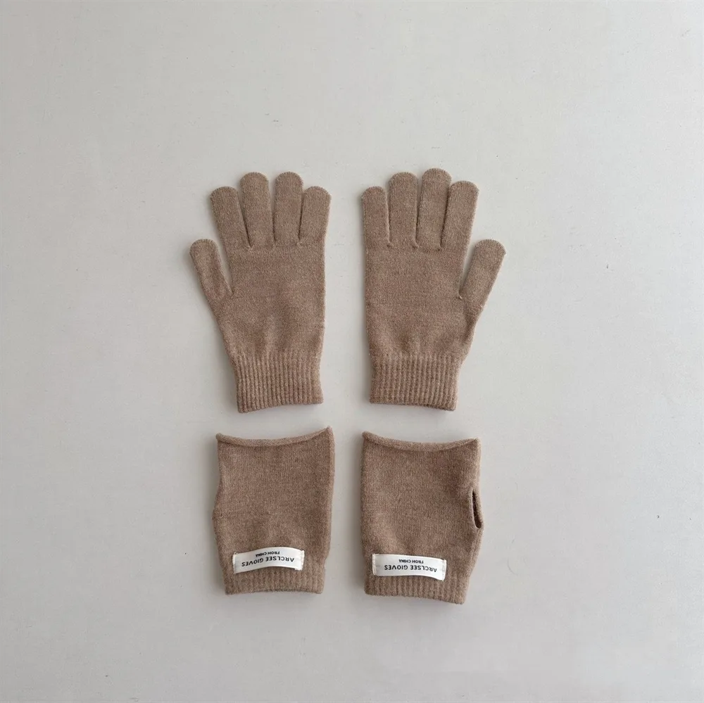 Personalised Five Finger Gloves Winter - Dark Khaki Cloth