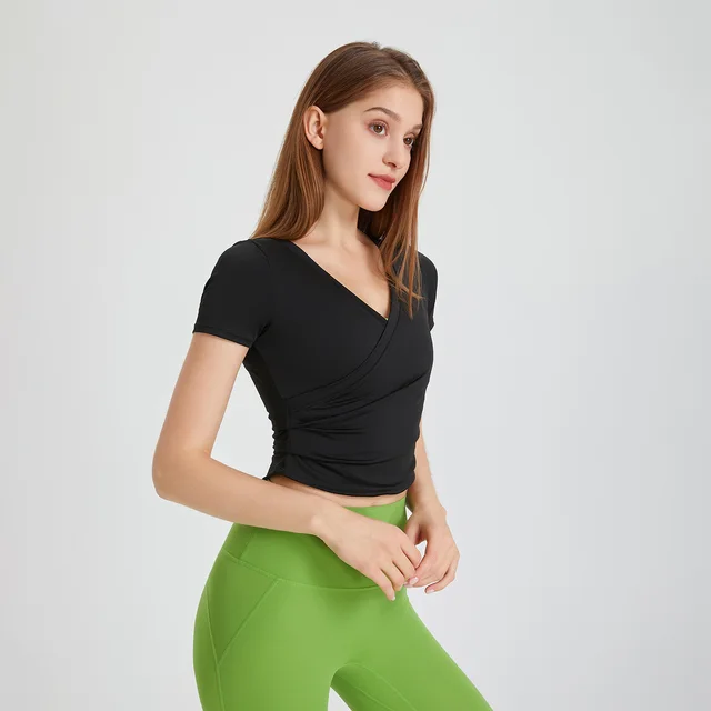 Fitness V neck Yoga Jacket Women's Short Sleeve Black - Shop at LoveMi