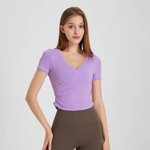 Fitness V neck Yoga Jacket Women's Short Sleeve Fleshy Grape Purple - Shop at LoveMi