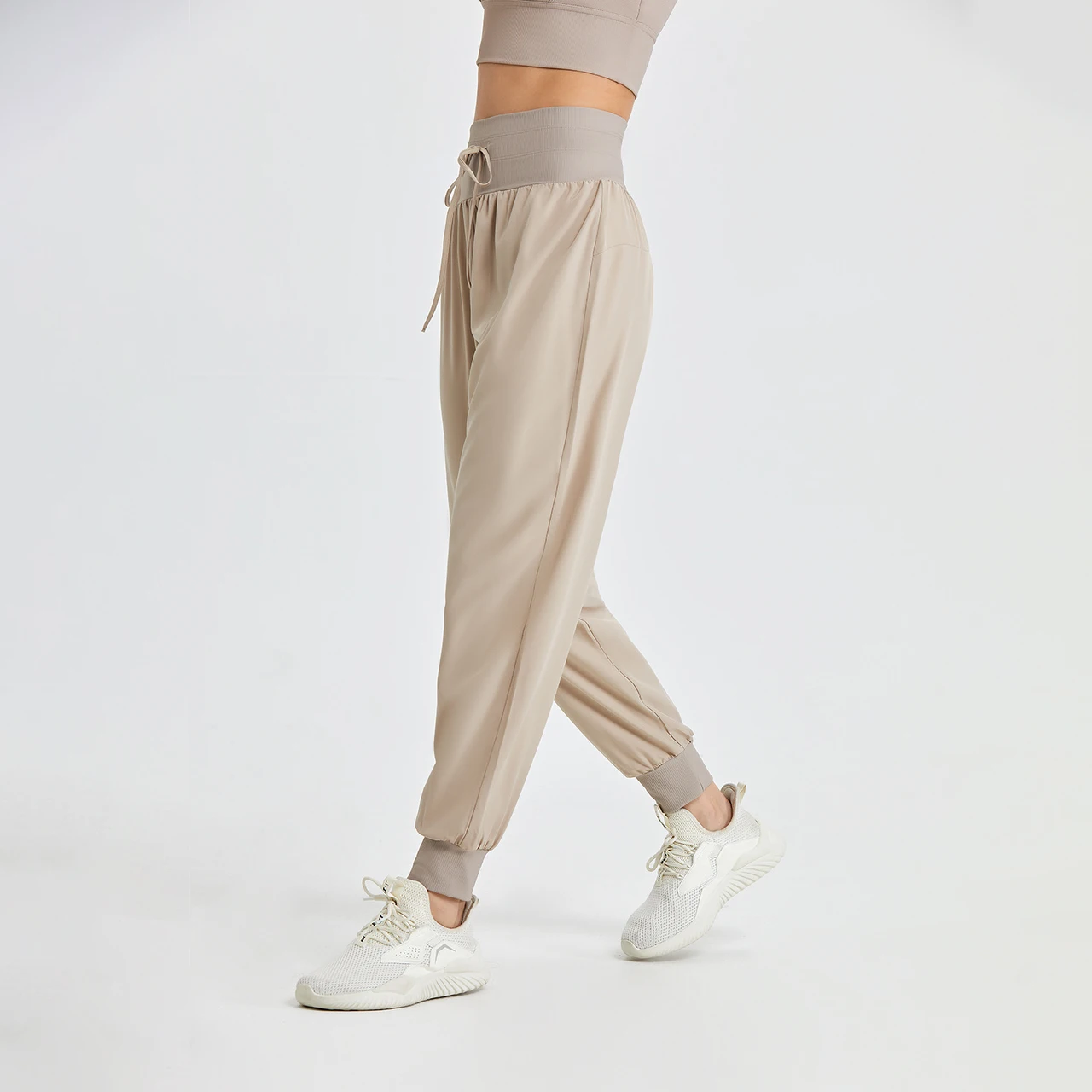 High Waist Drawstring Fitness Yoga Pants Loose Women - Khaki