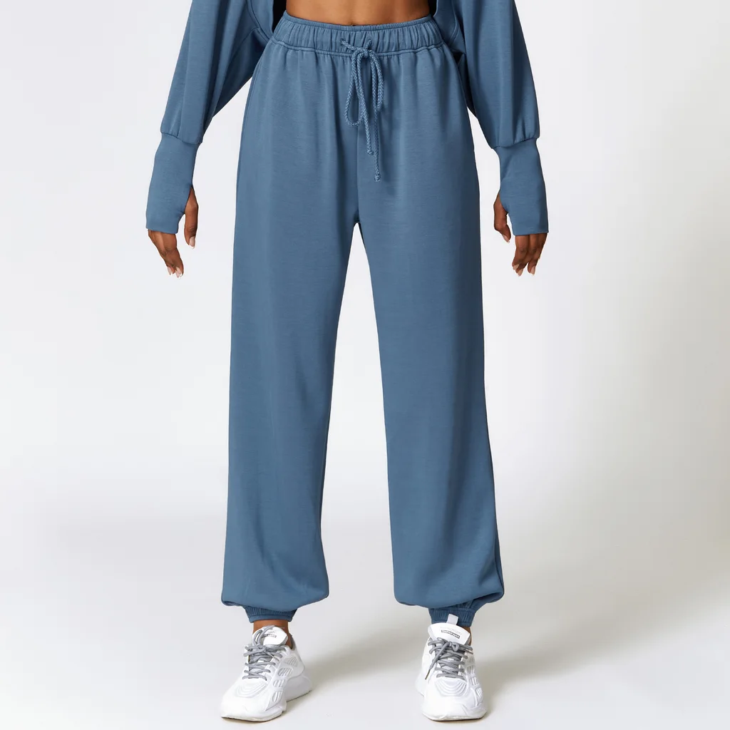High Top Sports Sweatpants Women's Loose Straight - Denim Blue
