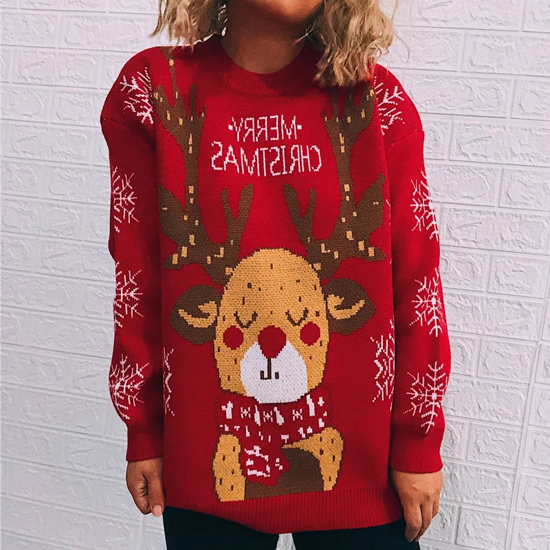 Women's Fashion Christmas Theme Sweater Red - Shop at LoveMi