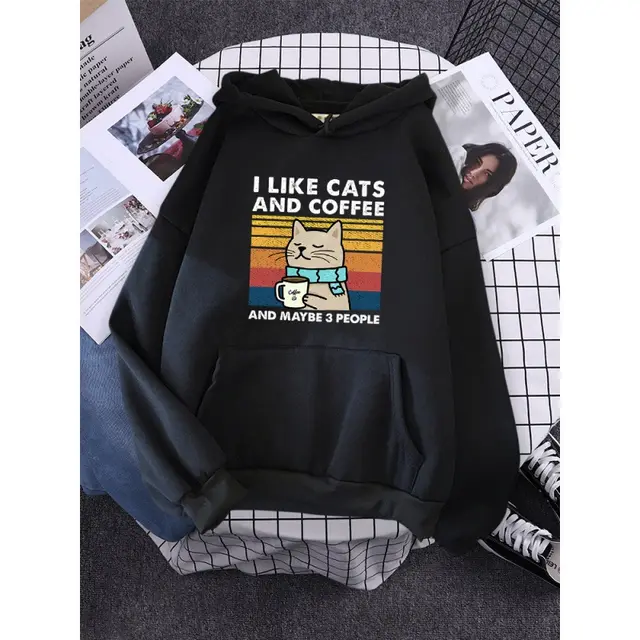 I Like Cats And Coffee Printed Women Hoody Black - Shop at LoveMi