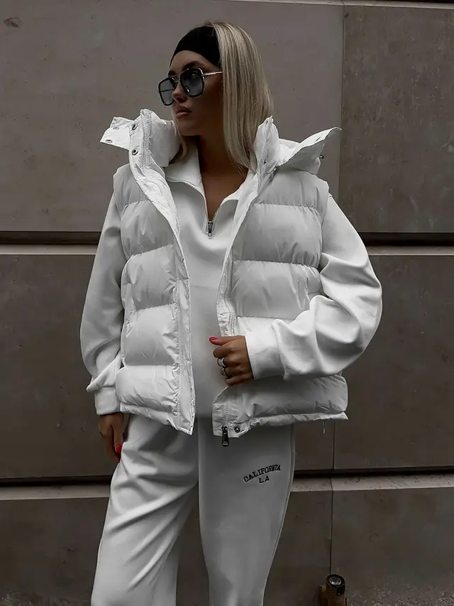 Cotton Vest Trendy Sleeveless Hooded Jacket White - Shop at LoveMi