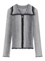 Gradient Color Knitted Cardigan Women's Double Zipper Sweater - Gradient Gray