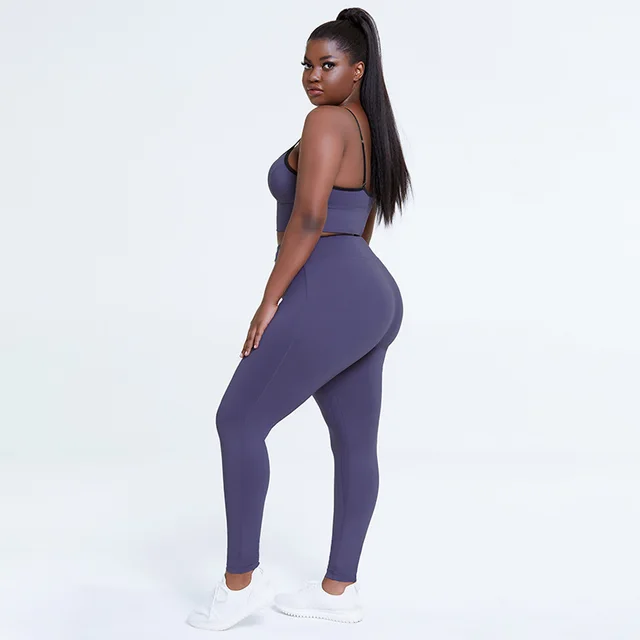 Yoga Clothes Women's Plus Size Solid Color Bra Hip Lifting Trousers Bodybuilding Suit Light Purple - Shop at LoveMi
