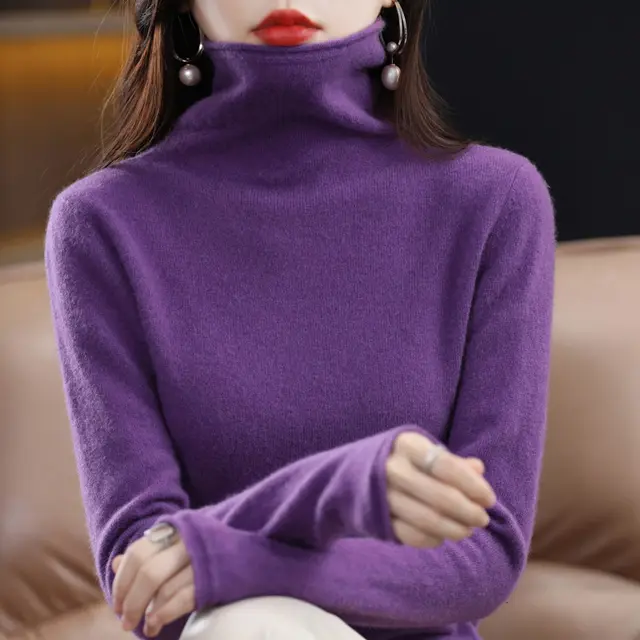 Pile Collar Woolen Sweater Women's Bottoming Shirt Turtleneck Sweater Violet - Shop at LoveMi