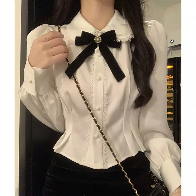 Female College Style Peter Pan Collar White Shirt White Single Shirt - Shop at LoveMi