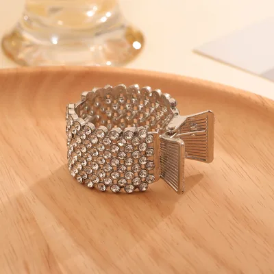 Female Grip Fixed Rhinestone Barrettes High Ponytail Hair Band Silver - Shop at LoveMi
