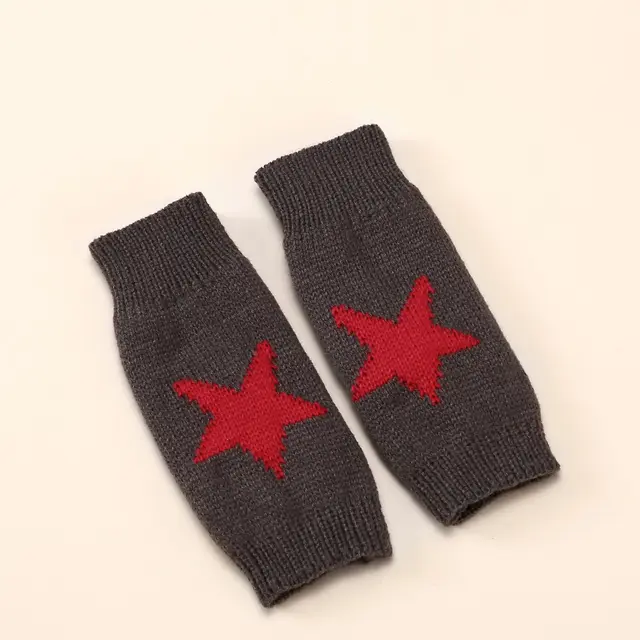 Autumn And Winter Acrylic Wool Five pointed Star Gloves Warm Oversleeve Dark Gray - Shop at LoveMi