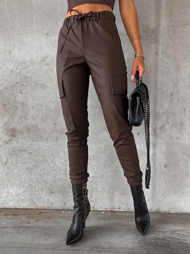 European And American Matte Leather Pants Brown - Shop at LoveMi