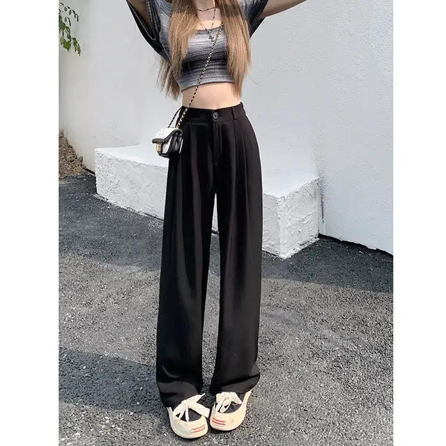 Straight High Waist Slimming Loose And Simple Casual Pants Black - Shop at LoveMi