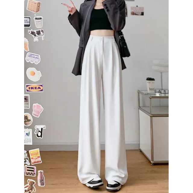 Straight High Waist Slimming Loose And Simple Casual Pants White - Shop at LoveMi
