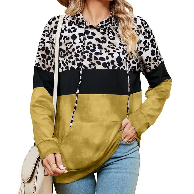 Women's Patchwork Tie dyed Pocket Long Sleeve Sweater Yellow - Shop at LoveMi