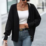 Women's V-neck Buttons Solid Colour Knitted Cardigan - Black