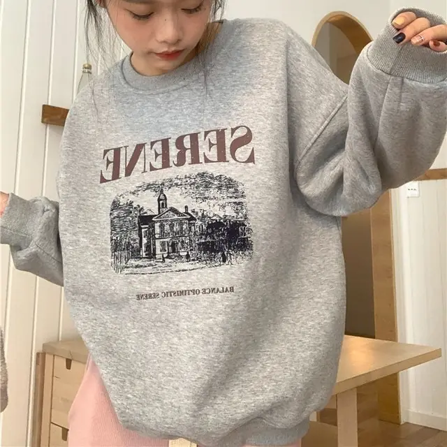 Women's Korean style Loose Slimming Top Gray, Fleece Lining - Shop at LoveMi