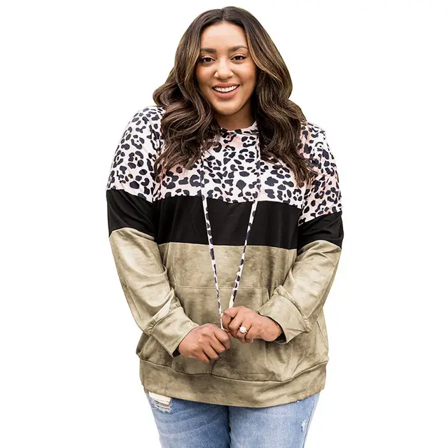 Autumn Leopard Print Leopard Print Contrast Color Casual Style Pullover Hooded Sweater Women Dark Brown - Shop at LoveMi