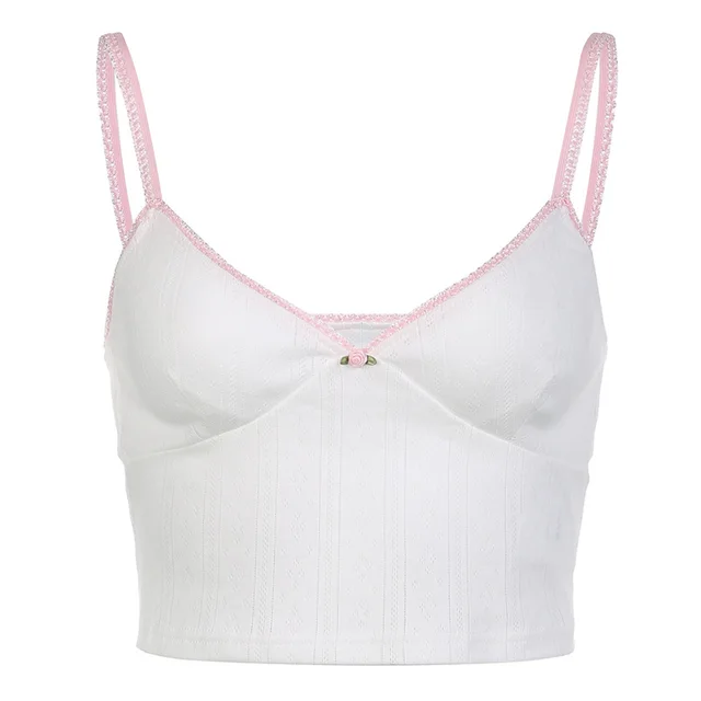 Sweet Small Flower Contrast Color Camisole For Women White - Shop at LoveMi