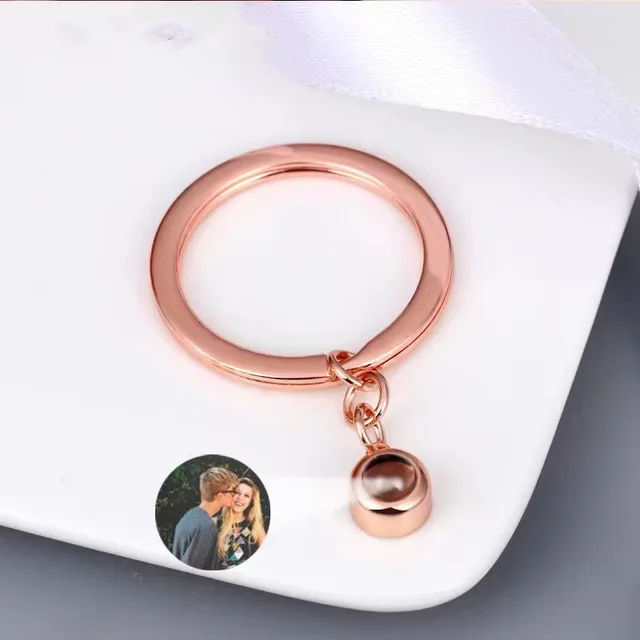 Personalized Photo Projection Key Chain Simple Custom Picture Small Circle Keyring For Women Men Memory Birthday Christmas Gift Rose Gold - Shop at LoveMi