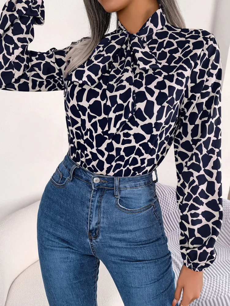 Women's Lantern Sleeve Chiffon Shirt Top Navy - Shop at LoveMi