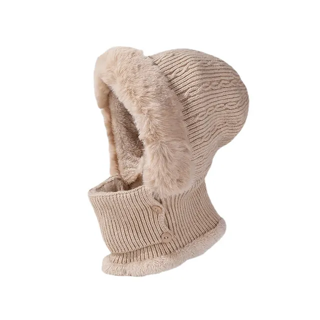 Women's Multi functional Hat Scarf One piece Suit Outdoor Windproof Cold resistant Hat Beige - Shop at LoveMi