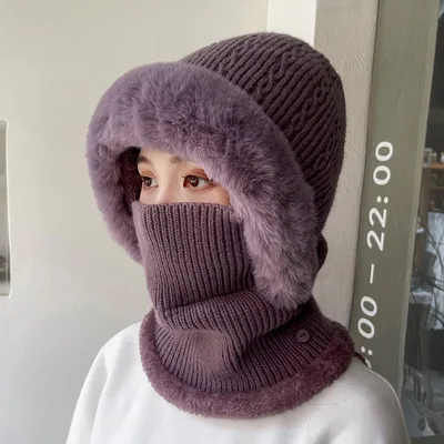 Women's Multi functional Hat Scarf One piece Suit Outdoor Windproof Cold resistant Hat Purple - Shop at LoveMi