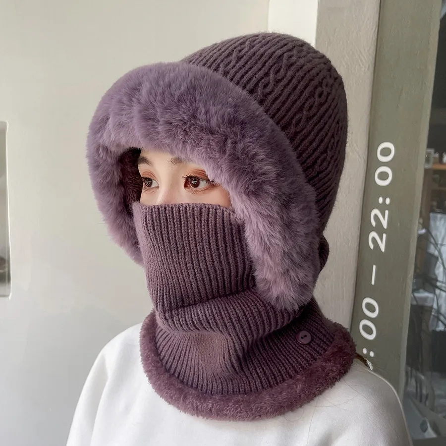 Women's Multi-functional Hat Scarf One-piece Suit Outdoor Windproof Cold-resistant Hat - Purple