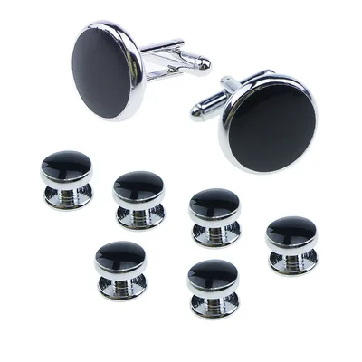 Men's Cufflinks French Shirt Round Drip Shell Cufflinks Cufflink Combo Set Black Gold - Shop at LoveMi