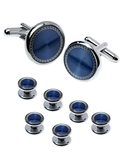 Men's Cufflinks French Shirt Round Drip Shell Cufflinks Cufflink Combo Set Blue Gold - Shop at LoveMi