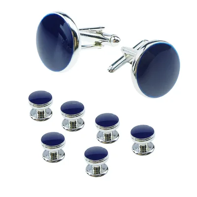 Men's Cufflinks French Shirt Round Drip Shell Cufflinks Cufflink Combo Set Blue - Shop at LoveMi