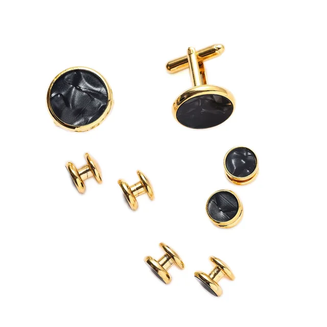 Men's Cufflinks French Shirt Round Drip Shell Cufflinks Cufflink Combo Set Panther Gold Plated - Shop at LoveMi
