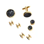 Men's Cufflinks French Shirt Round Drip Shell Cufflinks Cufflink Combo Set - Panther Gold Plated
